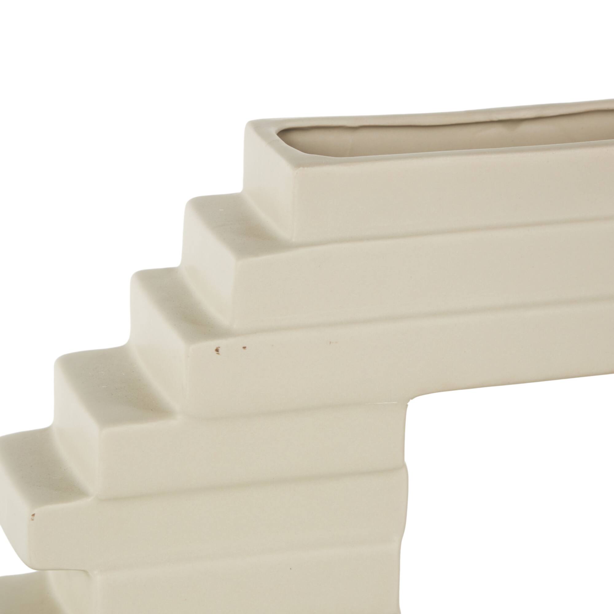 13" Cream Ceramic Abstract Decorative Vase with Rectangular Center Cutout